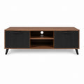 Meuble TV rectangulaire 160 x 40 x 60 cm noyer et noir en panneaux MDF avec 2 portes