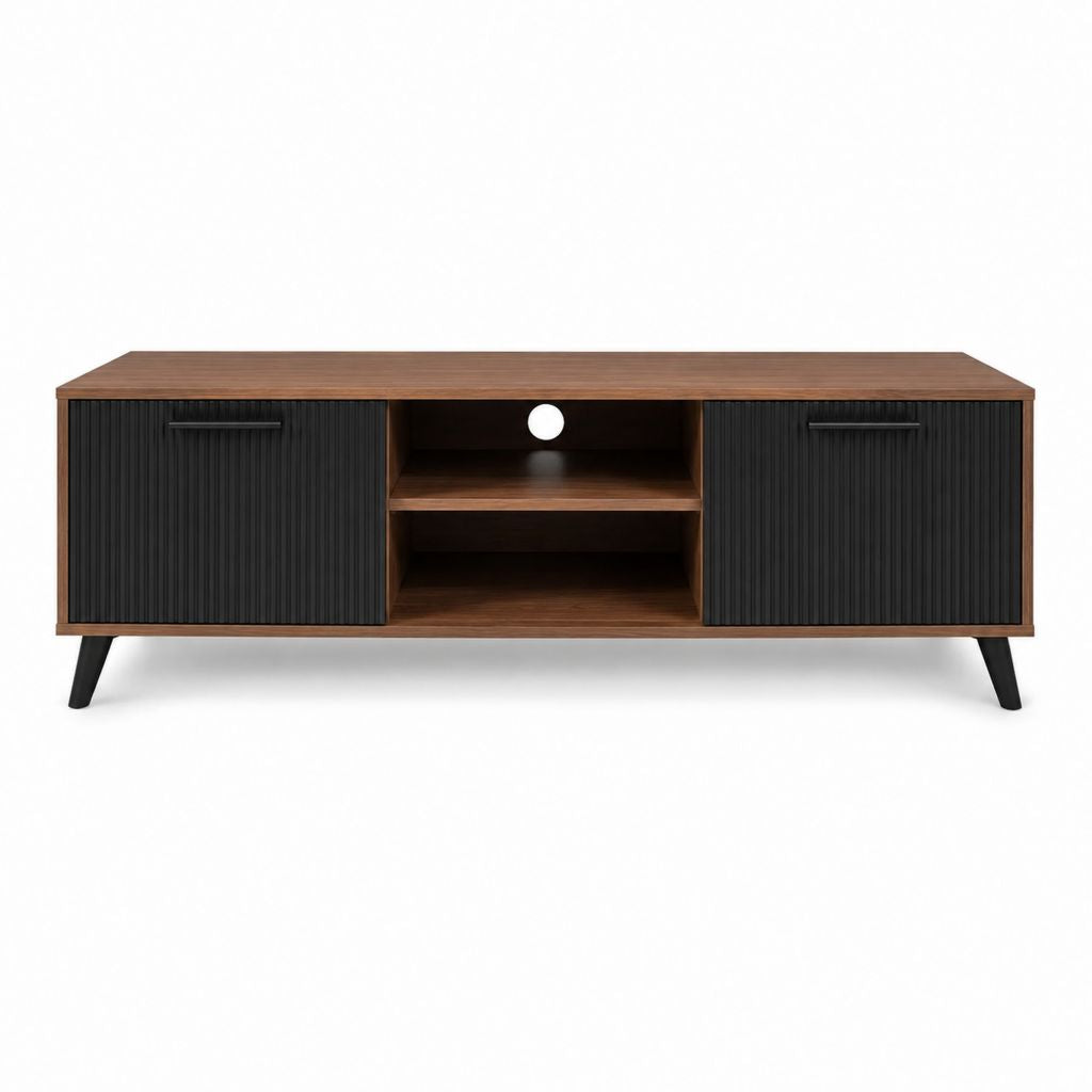 Meuble TV rectangulaire 160 x 40 x 60 cm noyer et noir en panneaux MDF avec 2 portes