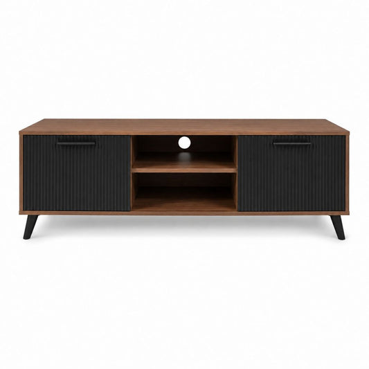 Meuble TV rectangulaire 160 x 40 x 60 cm noyer et noir en panneaux MDF avec 2 portes