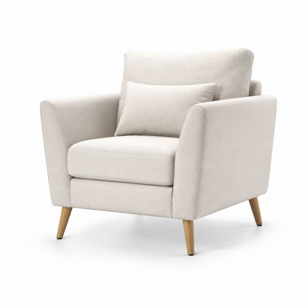Fauteuil de salon beige en polyester avec pieds en bois massif 82 x 84 x 90 cm