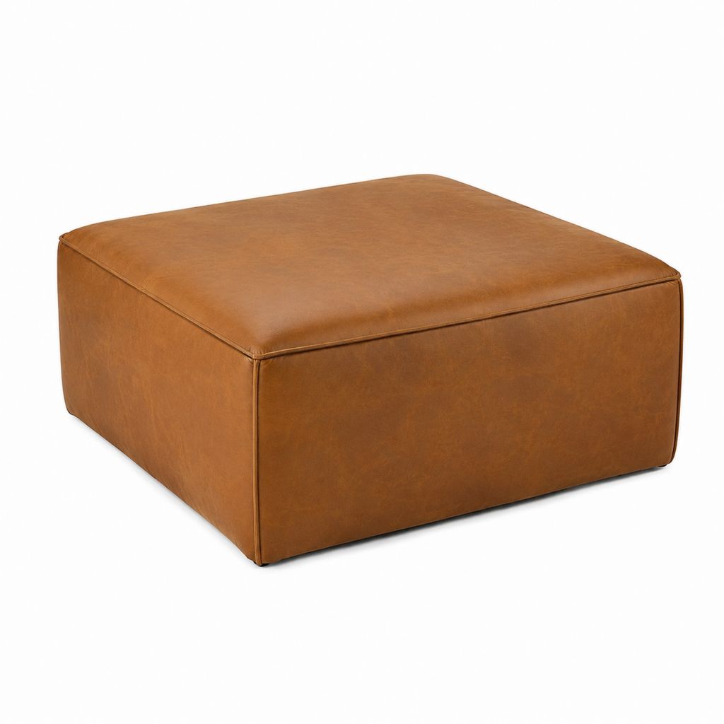 Pouf repose-pieds carré marron en cuir synthétique PU 90 x 90 x 42 cm