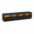 Meuble TV rectangulaire noir en panneaux MDF 240 x 40 x 55 cm avec 4 portes et éclairage LED