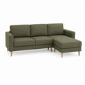 Canapé d'angle 3 places vert olive en polyester avec méridienne droite 220 x 145 x 85 cm