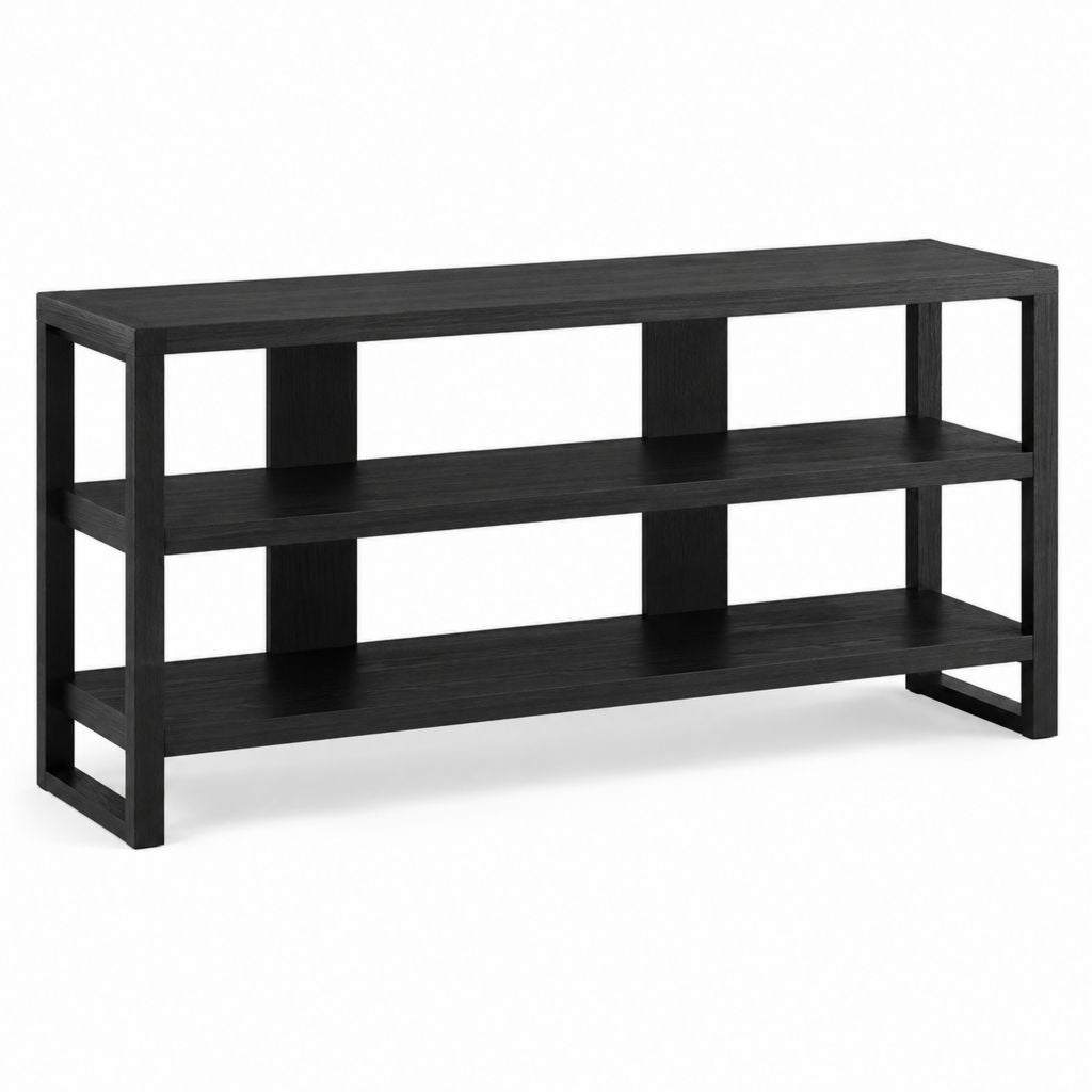 Meuble TV à 3 niveaux noir en pin massif rectangulaire 120 x 35 x 45 cm