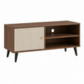 Meuble TV rectangulaire noyer et beige en panneaux MDF 120 x 40 x 60 cm avec porte coulissante et rangements