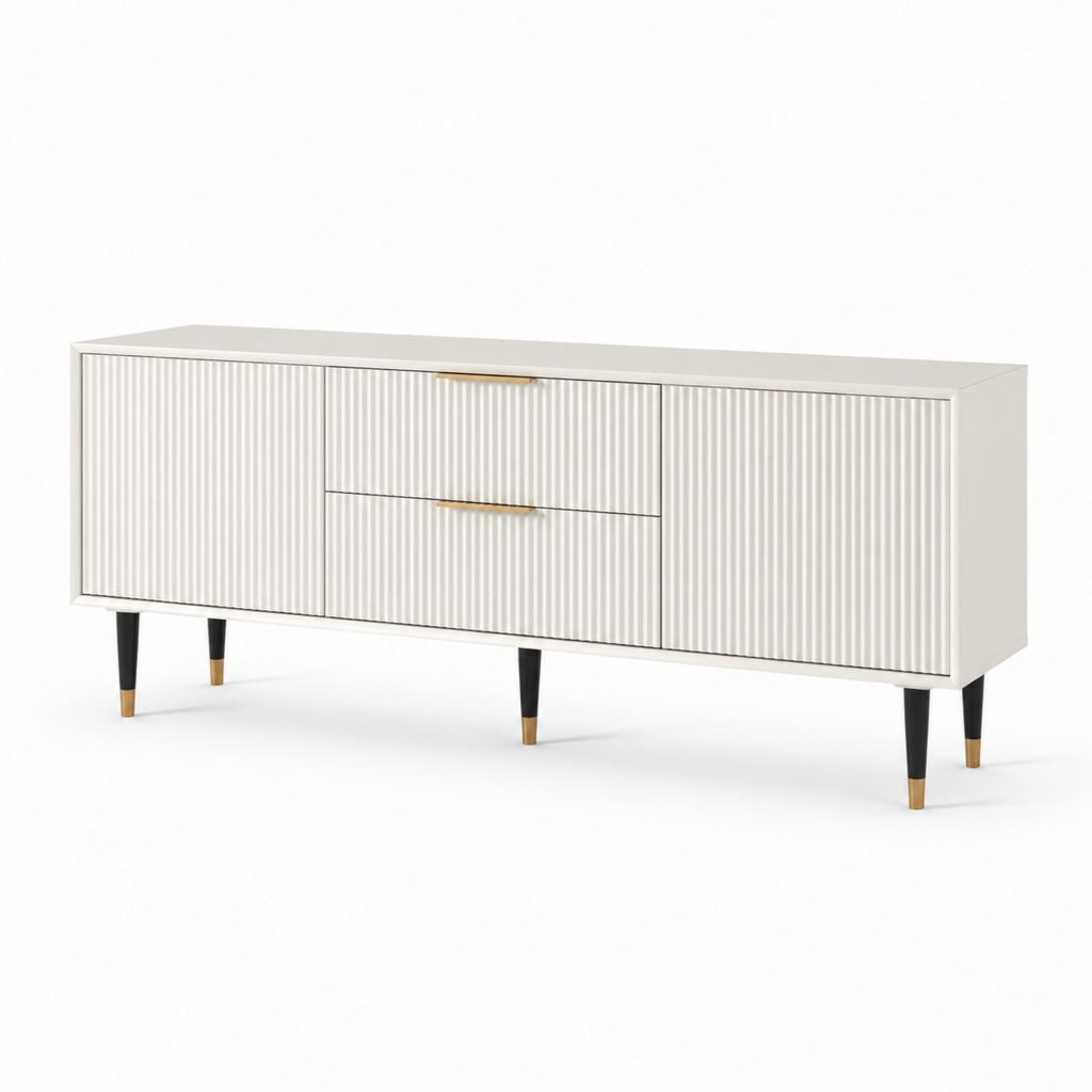 Meuble TV à 2 portes et 2 tiroirs blanc en panneaux MDF 180 x 45 x 75 cm