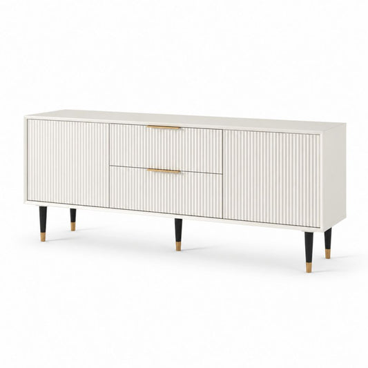Meuble TV à 2 portes et 2 tiroirs blanc en panneaux MDF 180 x 45 x 75 cm