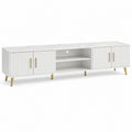 Meuble TV blanc et doré en MDF rectangulaire 180 x 40 x 55 cm avec 4 portes et rangement
