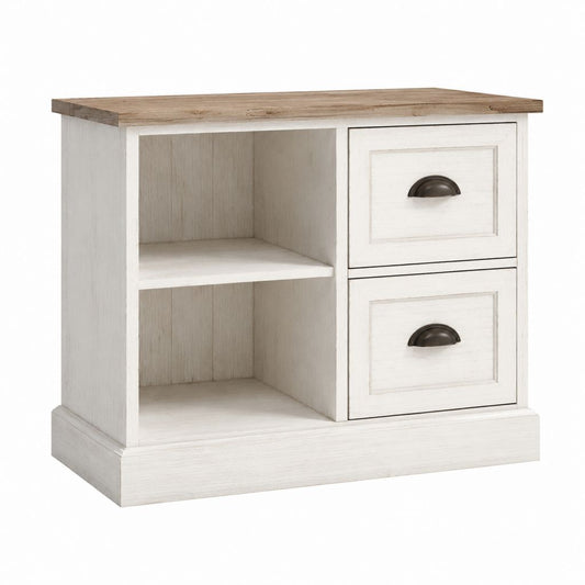 Meuble TV avec rangement blanc et naturel en MDF et pin massif 80 x 40 x 80 cm