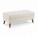 Repose-pieds rectangulaire écru en polyester bouclette avec pieds en hévéa massif 100 x 70 x 45 cm