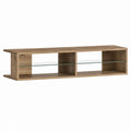 Meuble TV chêne naturel en panneaux de particules rectangulaire avec étagère en verre 160 x 40 x 45 cm