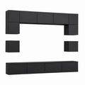 Ensemble meuble TV mural rectangulaire noir en panneaux de particules mélaminés 240 x 30 x 180 cm