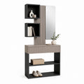Étagère sur pied avec miroir noir et taupe en panneaux MDF 180 x 80 x 35 cm