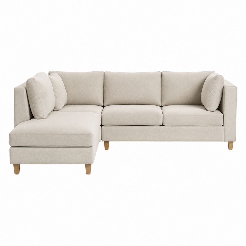Canapé d'angle gauche 3 places beige en polyester avec méridienne 240 x 150 x 85 cm