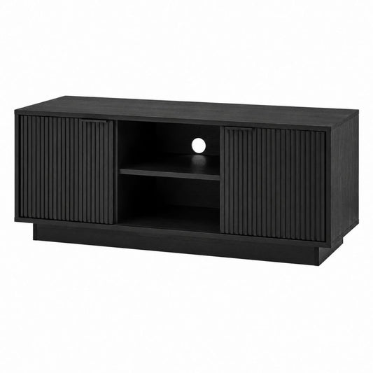 Meuble TV noir en panneaux de particules mélaminés avec portes coulissantes 160 x 40 x 60 cm