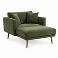 Fauteuil méridienne 1 place vert olive en velours polyester avec pieds en bois massif 115 x 90 x 85 cm