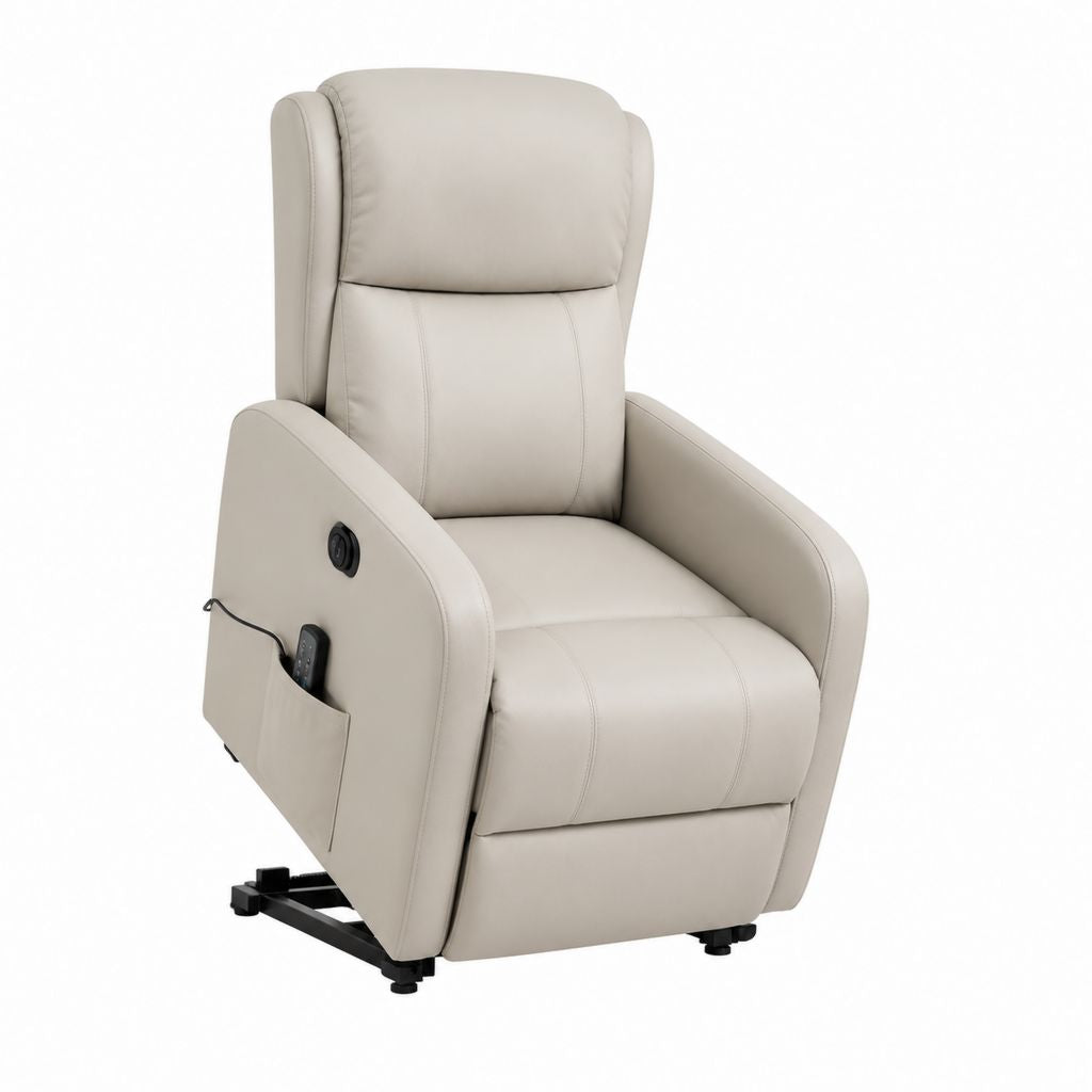 Fauteuil releveur électrique inclinable beige en polyuréthane à dossier haut 92 x 84 x 105 cm