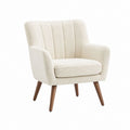 Fauteuil de salon crème en tissu bouclette polyester avec pieds en bois massif 72 x 78 x 78 cm