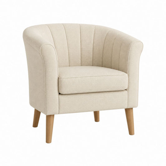 Fauteuil cabriolet écru en polyester avec pieds en bois massif 74 x 75 x 78 cm